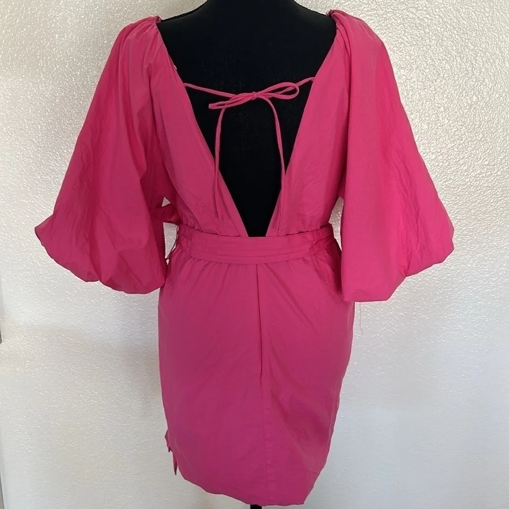 Pink Puff Sleeve with Tie Belt Mini Dress Size Large